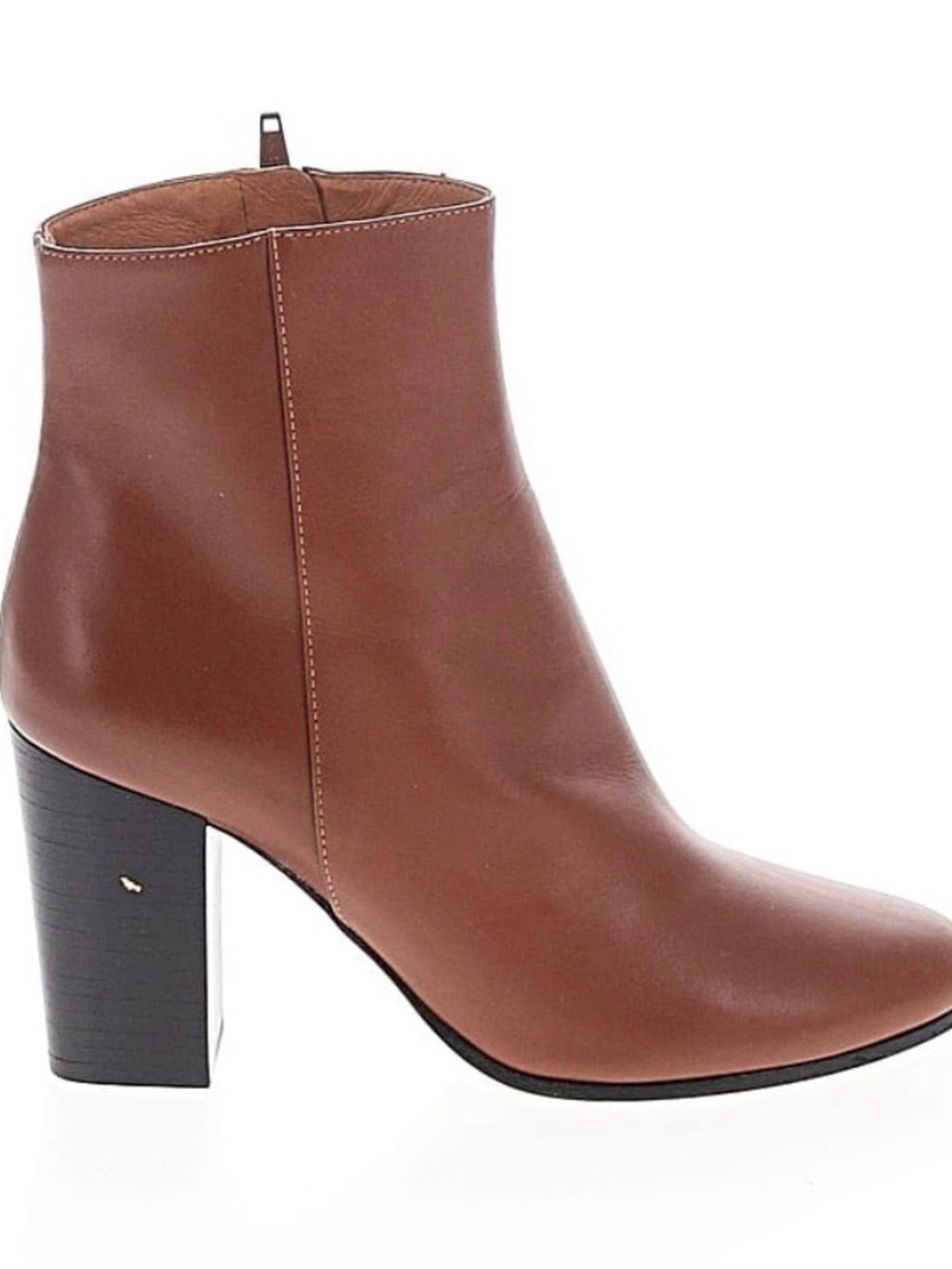 Maje Tan Leather Block Heel Ankle Boots (Send Offer)